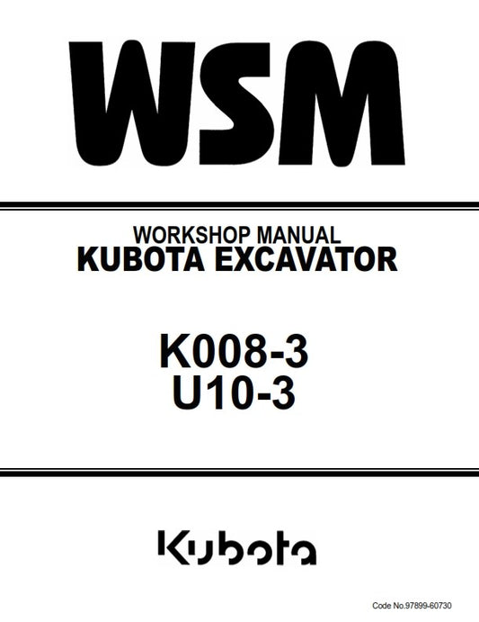 KUBOTA EXCAVATOR K008-3 U10-3 WORKSHOP MANUAL REPRINTED COMB BOUND