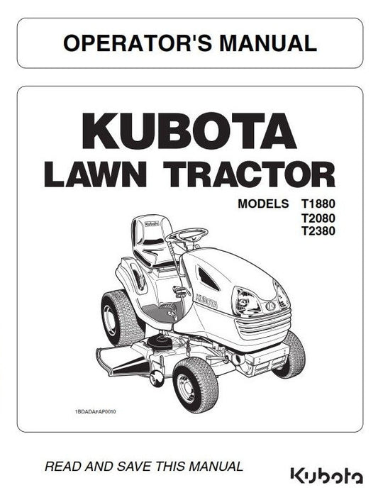 KUBOTA LAWN TRACTOR T1880 T2080 T2380 OPERATORS MANUAL REPRINT COMB BOUND