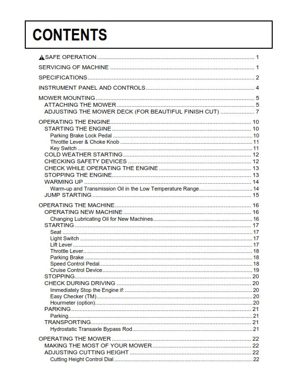 KUBOTA LAWN TRACTOR T1880 T2080 T2380 OPERATORS MANUAL REPRINT COMB BOUND
