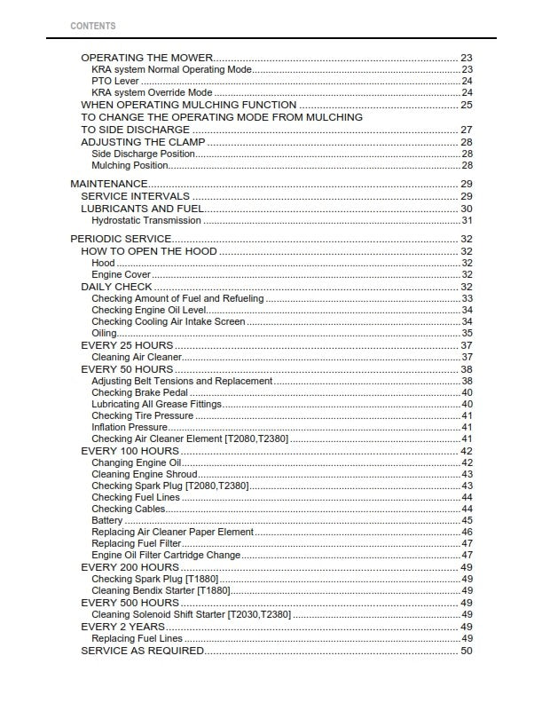 KUBOTA LAWN TRACTOR T1880 T2080 T2380 OPERATORS MANUAL REPRINT COMB BOUND