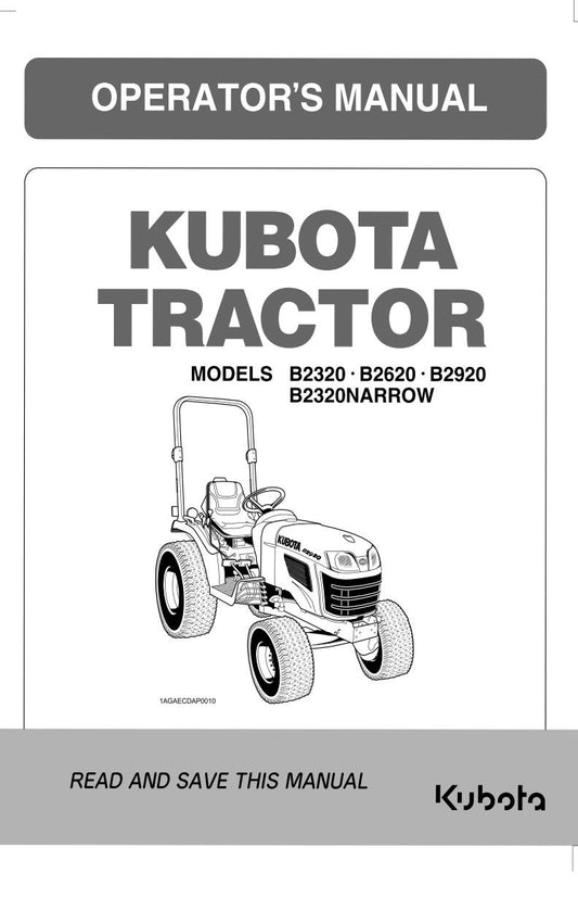 KUBOTA TRACTOR B2320 (NARROW) B2620 B2920 OPERATOR MANUAL REPRINTED COMB BOUND