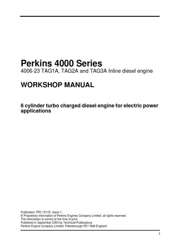 PERKINS 4000 SERIES INLINE DIESEL ENGINE WORKSHOP MANUAL REPRINTED 2004