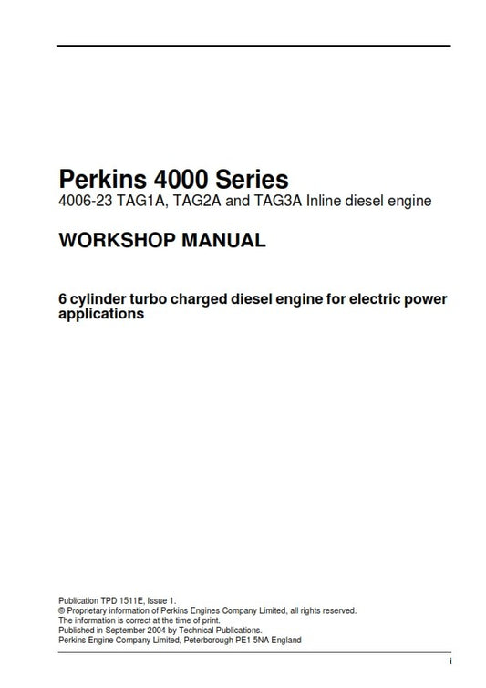 PERKINS 4000 SERIES INLINE DIESEL ENGINE WORKSHOP MANUAL REPRINTED 2004