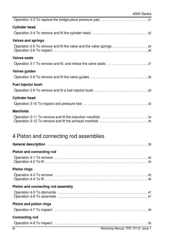 PERKINS 4000 SERIES INLINE DIESEL ENGINE WORKSHOP MANUAL REPRINTED 2004