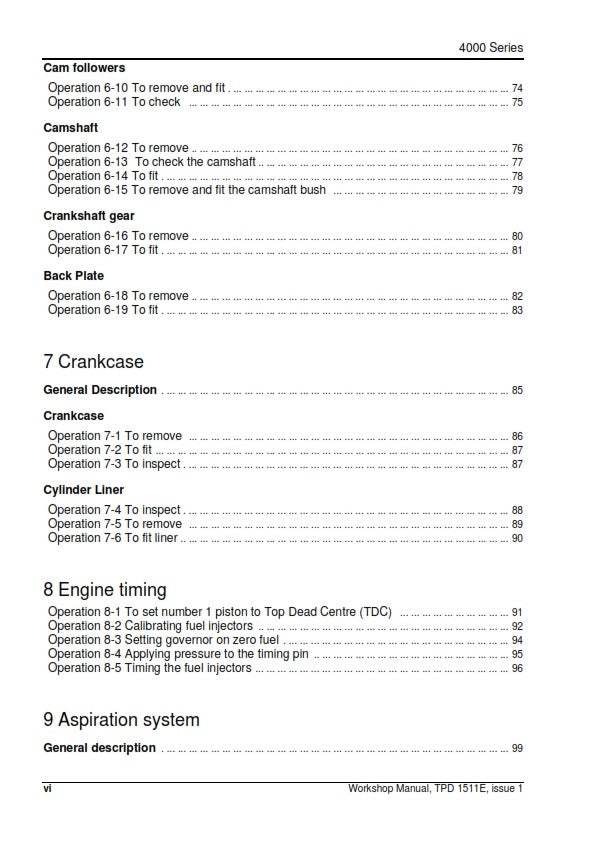PERKINS 4000 SERIES INLINE DIESEL ENGINE WORKSHOP MANUAL REPRINTED 2004