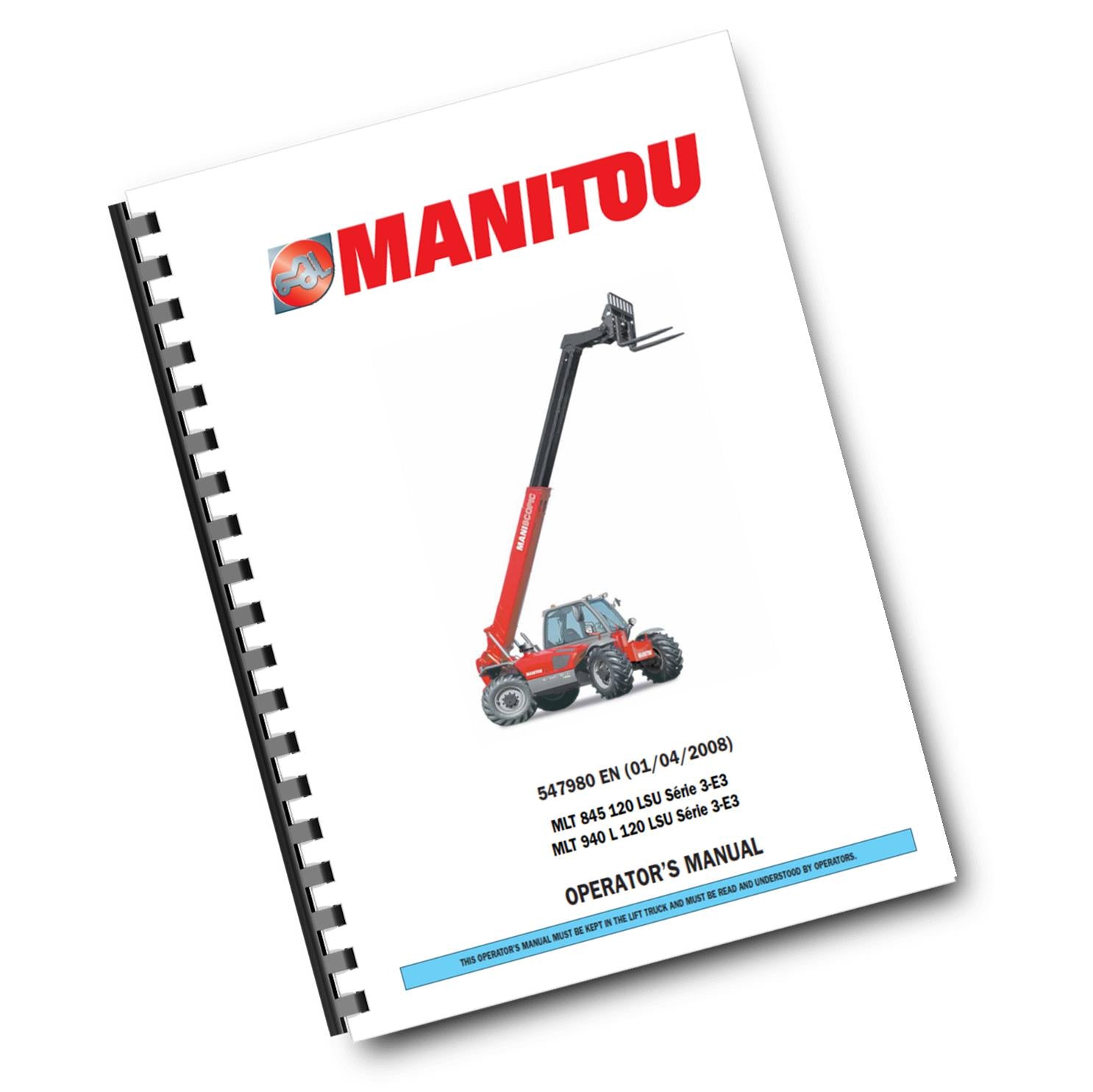 MANITOU MLT 845 MLT 940 OPERATOR MANUAL REPRINTED COMB BOUND 2008