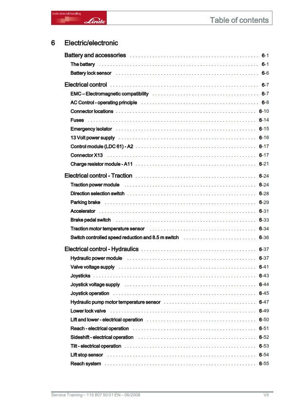 LINDE R14 R14HD R14N R16 R16HD R16N R20 R20N SERVICE TRAINING MANUAL REPRINTED