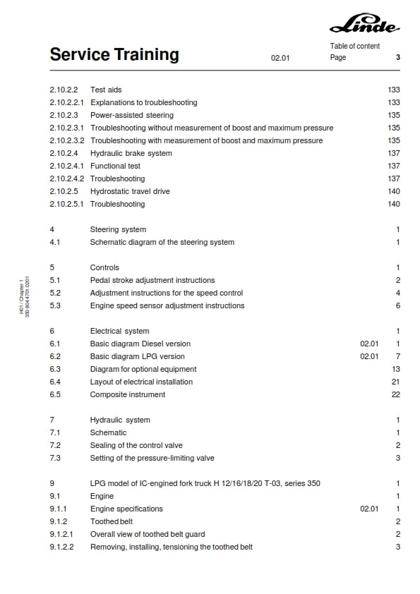 LINDE H 12/16/18/20  D-03-T-03 SERIES 350 SERVICE TRAINING MANUAL REPRINTED