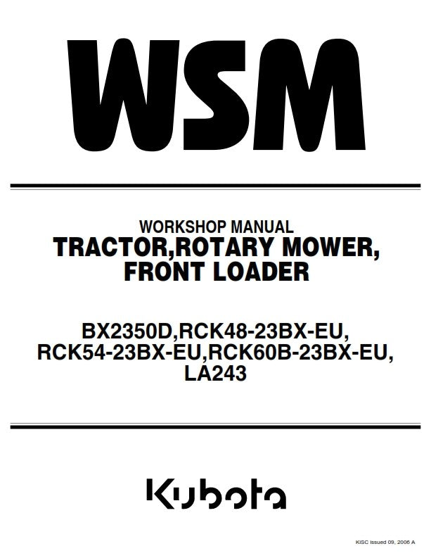 KUBOTA TRACTOR BX2350D WORKSHOP MANUAL REPRINTED 2006 EDITION