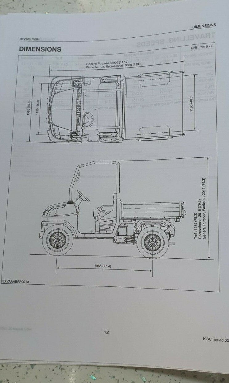 KUBOTA UTILITY VEHICLE RTV900 WORKSHOP MANUAL INC SECTION 9 REPRINTED 2008 ED