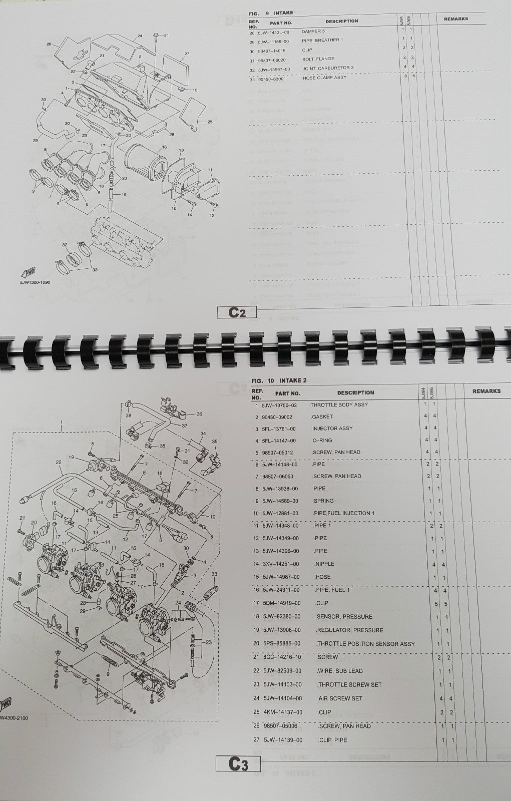 YAMAHA FJR 1300 PARTS MANUAL 5JW4  5JW6 REPRINTED COMB BOUND