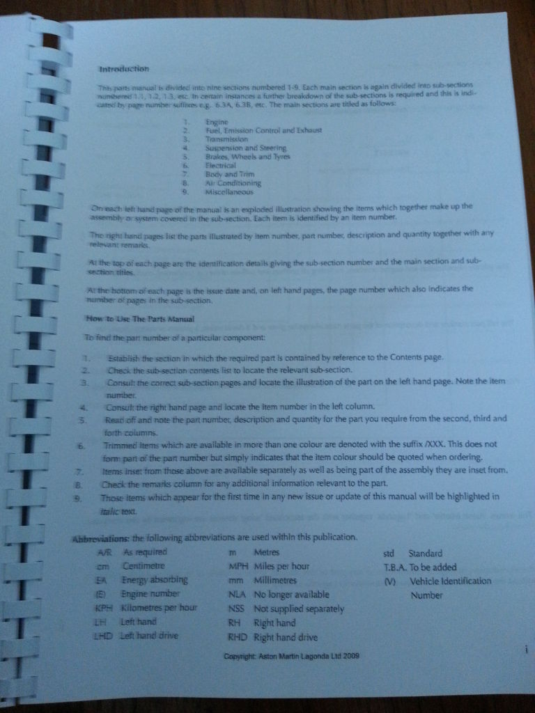 ASTON MARTIN DB7 V12 VANTAGE PARTS MANUAL 99-04 REPRINTED A4 COMB BOUND