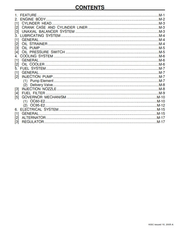 KUBOTA DIESEL ENGINE OC60-E2 OC95-E2 SERVICE WORKSHOP MANUAL REPRINTED 2005
