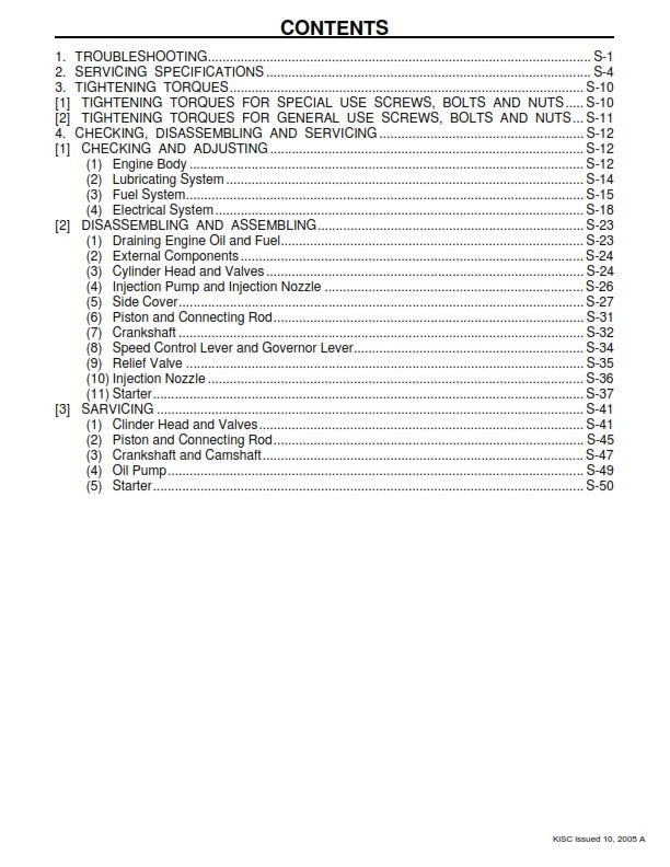 KUBOTA DIESEL ENGINE OC60-E2 OC95-E2 SERVICE WORKSHOP MANUAL REPRINTED 2005