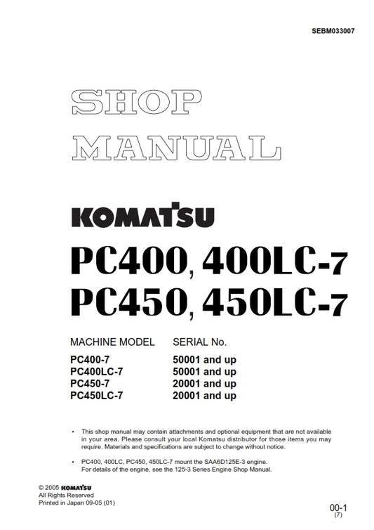 KOMATSU PC400 PC450 & LC-7 WORKSHOP SHOP MANUAL REPRINTED COMB BOUND