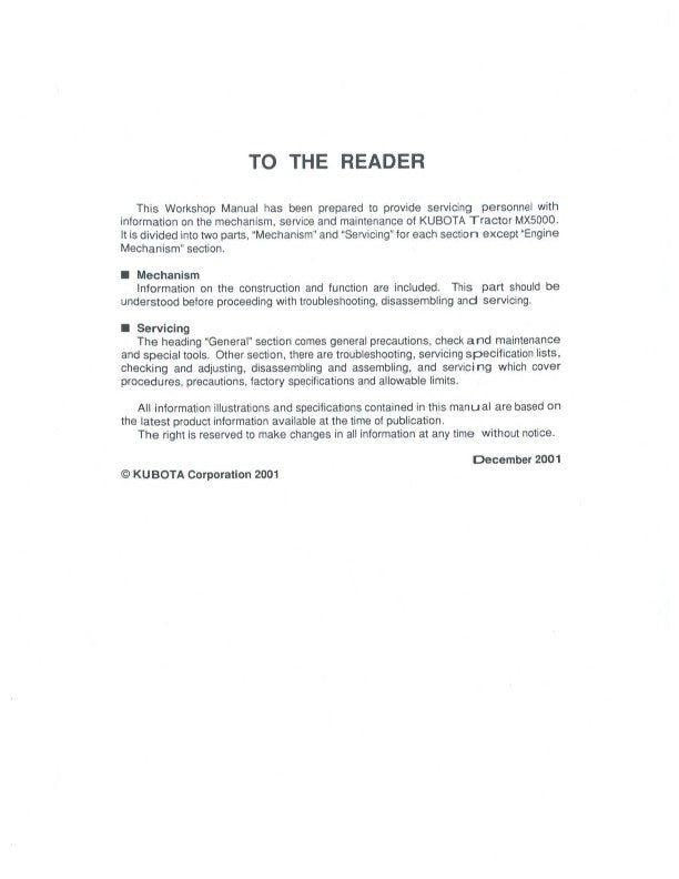 KUBOTA TRACTOR MX500 WORKSHOP SERVICE MANUAL 2004 EDITION REPRINTED COMB BOUND