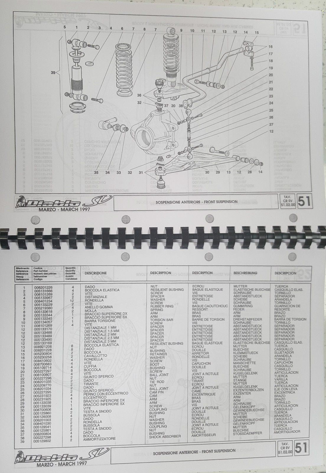 LAMBORGHINI DIABLO SV PARTS MANUAL 1996-1997  INCLUDES AIRBAGS & CANADIAN PARTS
