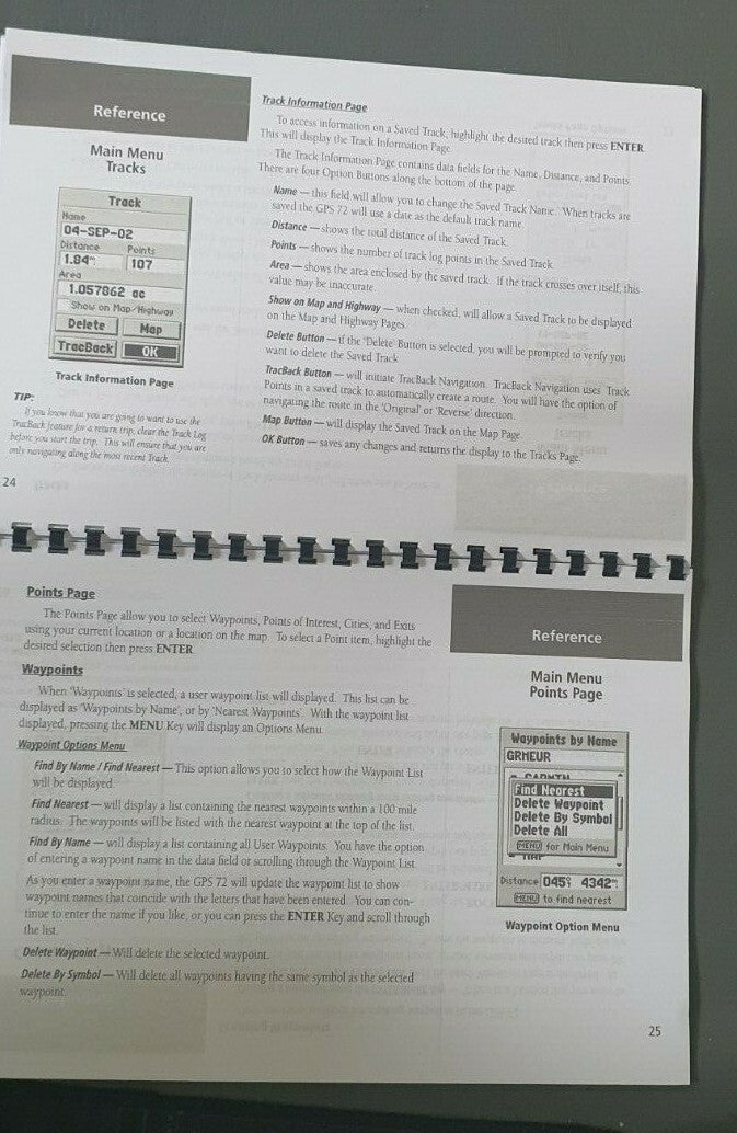 GARMIN GPS 72 OWNERS MANUAL REFERENCE BOOK GUIDE REPRINTED A4 COMB BOUND