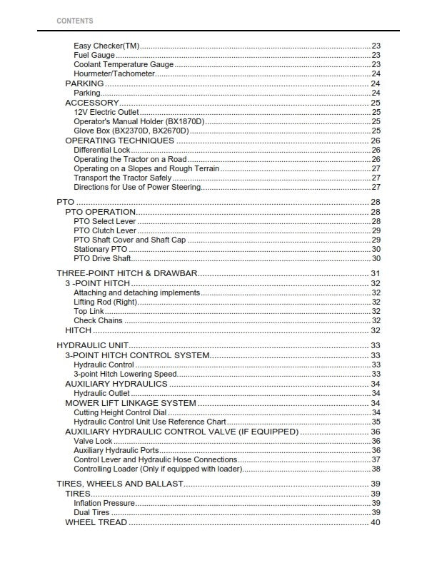KUBOTA TRACTOR BX2670 BX2370 BX1870 OPERATORS MANUAL REPRINT COMB BOUND