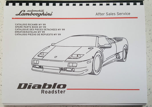 LAMBORGHINI DIABLO ROADSTER PARTS MANUAL 1999 ONWARDS REPRINTED