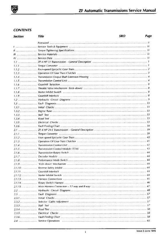 JAGUAR ZF AUTOMATIC TRANSMISSION SERVICE GUIDE REPRINTED COMB BOUND 95 EDITION