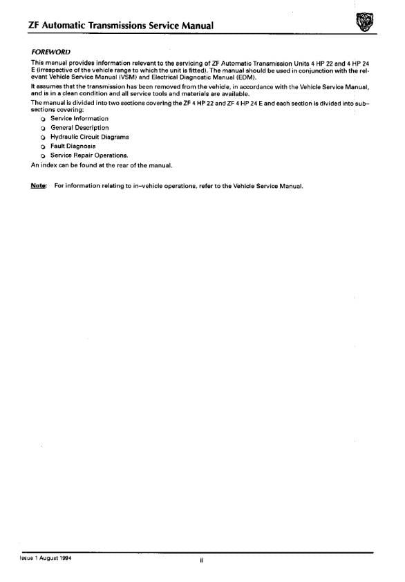 JAGUAR ZF AUTOMATIC TRANSMISSION SERVICE GUIDE REPRINTED COMB BOUND 95 EDITION