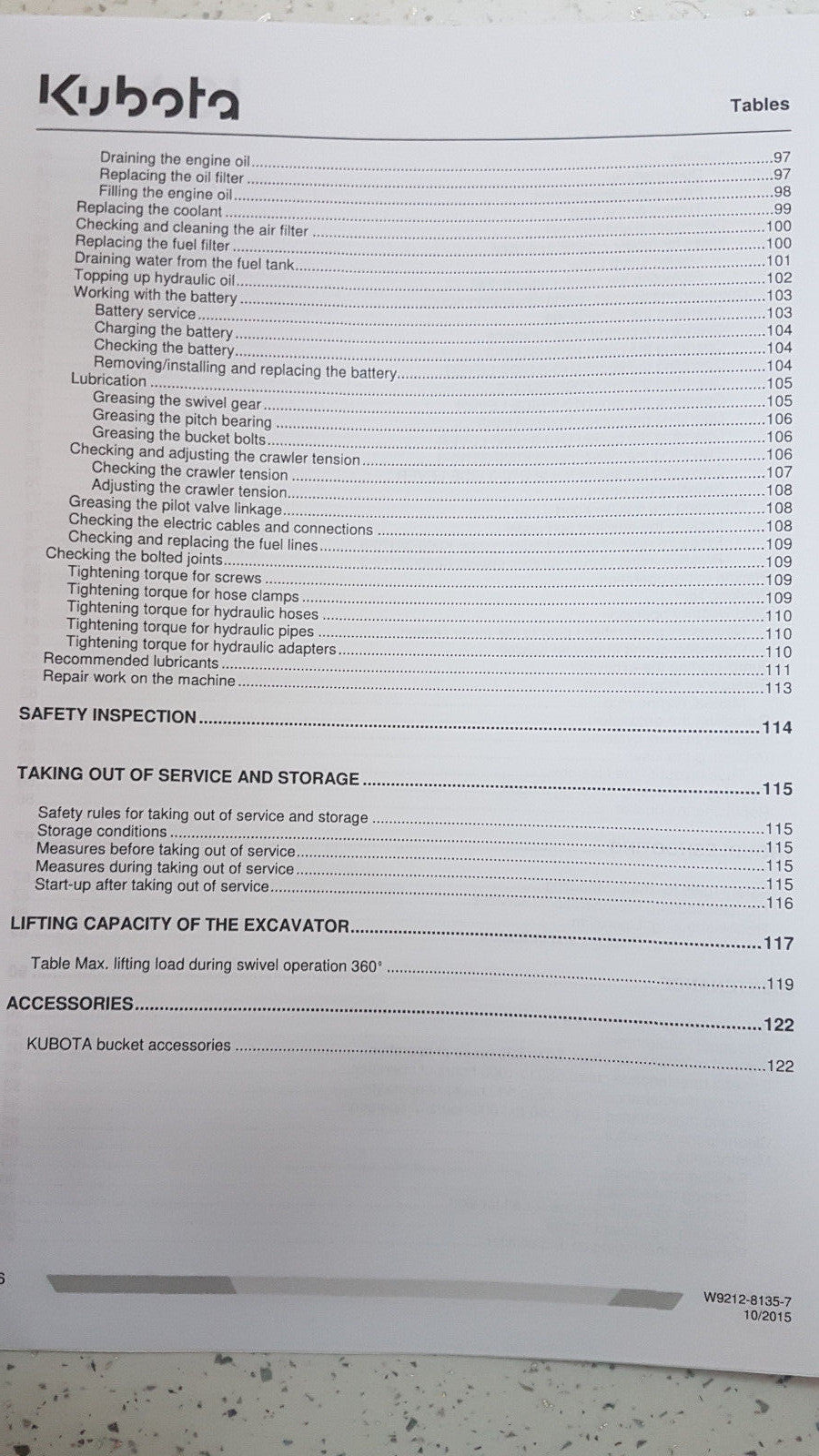 KUBOTA MINI EXCAVATOR K008-3 U10-3 OPERATOR MANUAL REPRINTED OCT 15 COMB BOUND