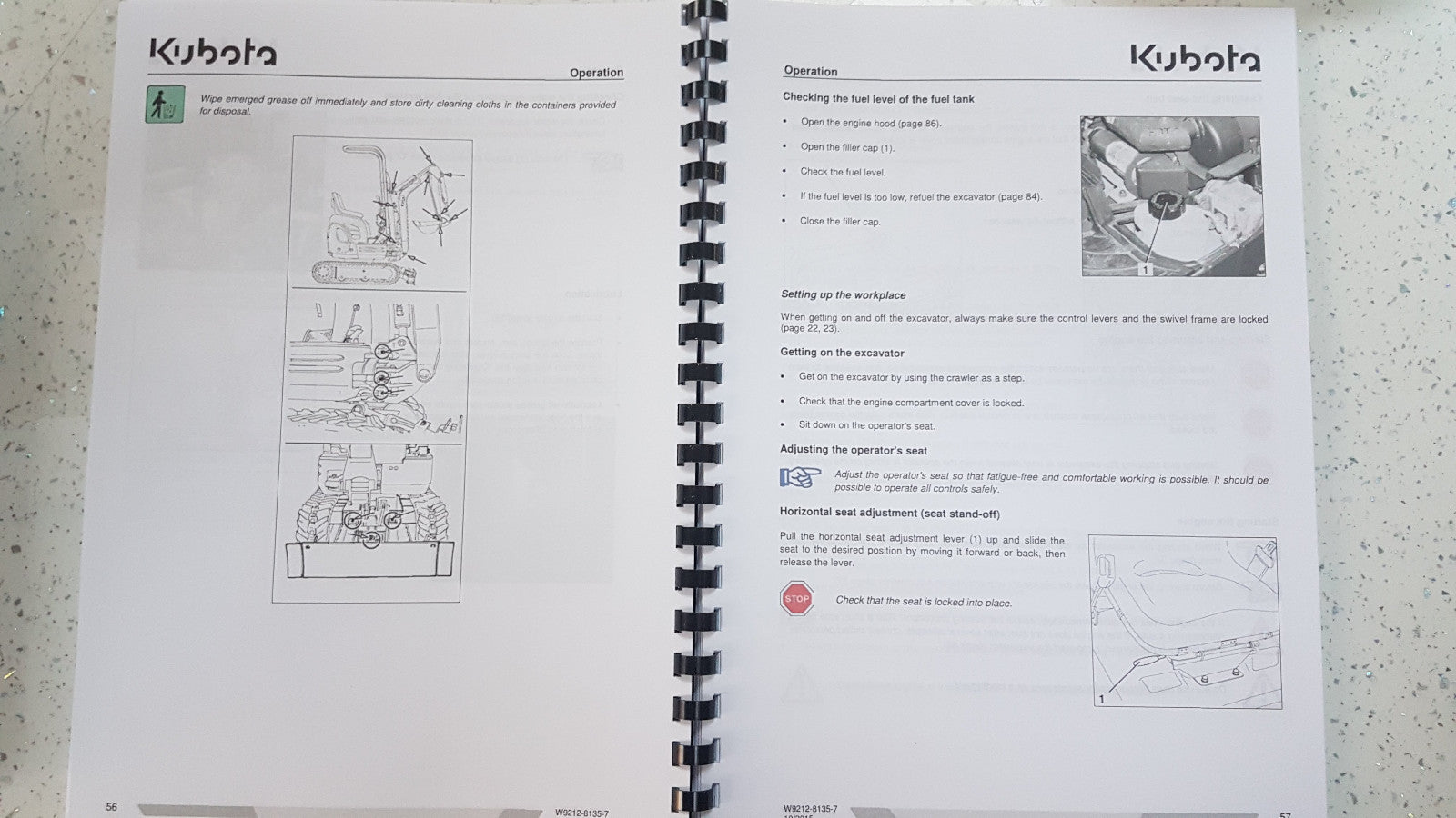 KUBOTA MINI EXCAVATOR K008-3 U10-3 OPERATOR MANUAL REPRINTED OCT 15 COMB BOUND