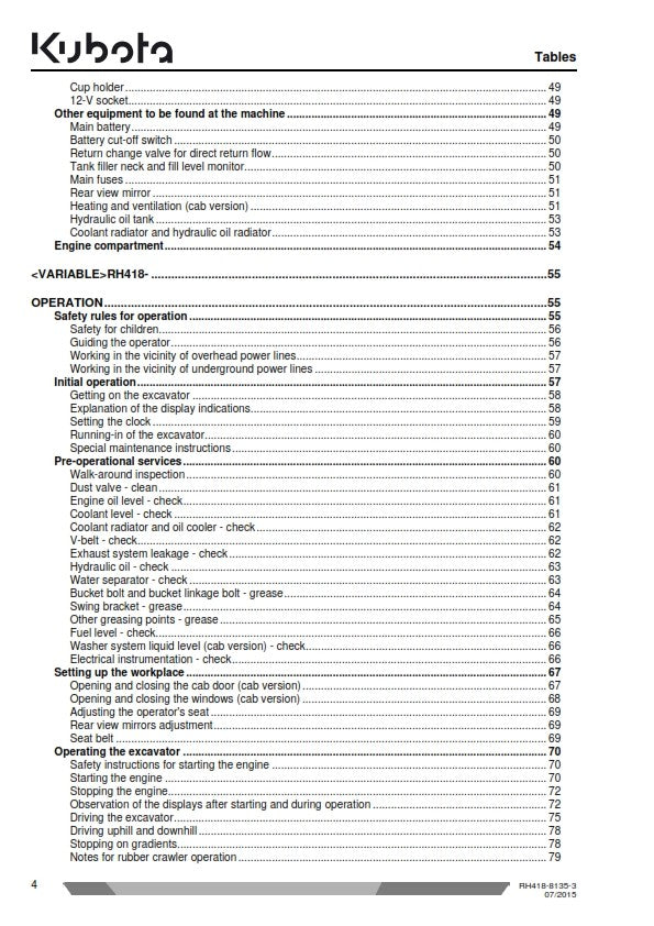 KUBOTA MINI EXCAVATOR U27-4 OPERATORS MANUAL JULY 2015 EDITION REPRINTED