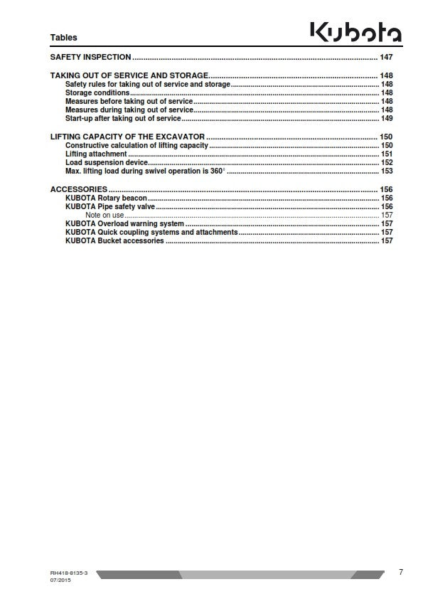 KUBOTA MINI EXCAVATOR U27-4 OPERATORS MANUAL JULY 2015 EDITION REPRINTED