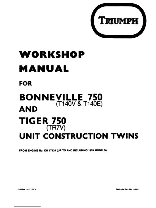 TRIUMPH BONNEVILLE 750 T140V/E TIGER 750 TR7V SERVICE WORKSHOP MANUAL REPRINT