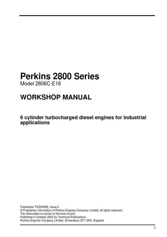 PERKINS 2800 SERIES TURBOCHARGED DIESEL ENGINE WORKSHOP MANUAL REPRINTED 2002