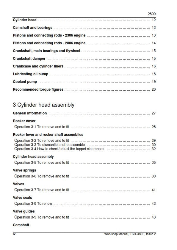 PERKINS 2800 SERIES TURBOCHARGED DIESEL ENGINE WORKSHOP MANUAL REPRINTED 2002
