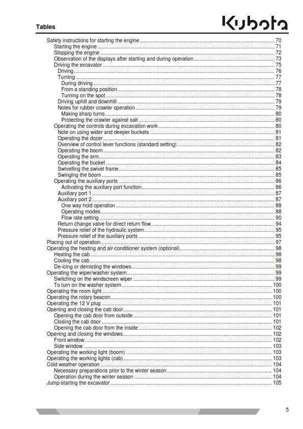 KUBOTA MINI EXCAVATOR KX057-4 U48-4 U55-4 OPERATORS MANUAL JULY 14 ED REPRINTED