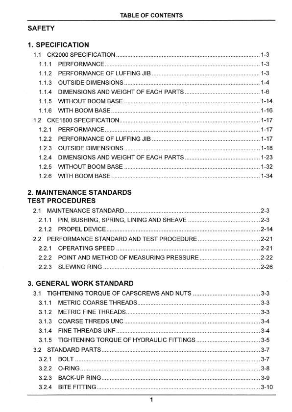 KOBELCO CRAWLER CRANE CKE1800 CK2000 SHOP REPAIR WORKSHOP MANUAL REPRINTED