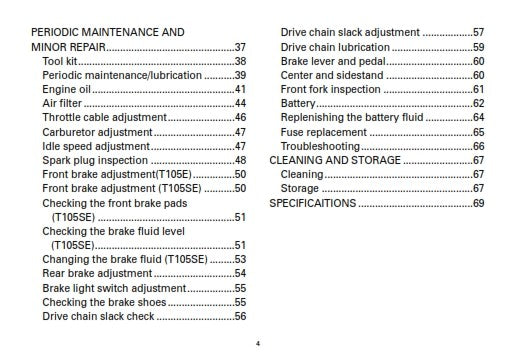 YAMAHA CRYPTON T105E T105SE OWNERS MANUAL JUL 2003 EDITION REPRINTED COMB BOUND
