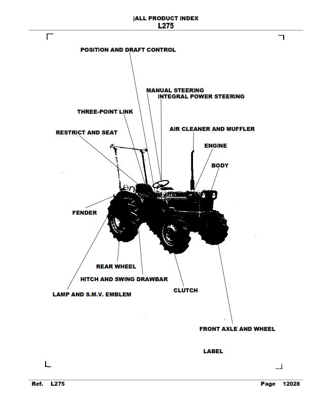 KUBOTA L275 TRACTOR ILLUSTRATED PARTS MANUAL REPRINTED COMB BOUND