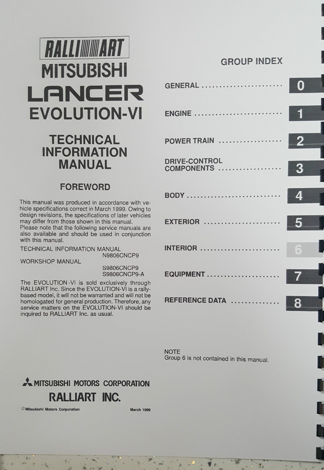 MITSUBISHI LANCER EVO IV / V / VI 4 5 6 TECHNICAL INFORMATION MANUAL REPRINTED