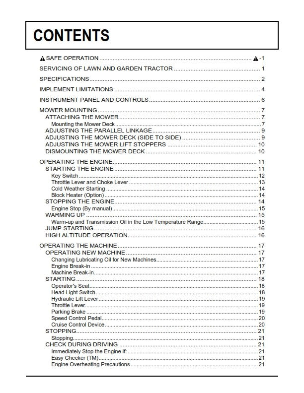 KUBOTA LAWN TRACTOR GR2020G GR2120 GR2120AU OPERATORS MANUAL REPRINTED 2014