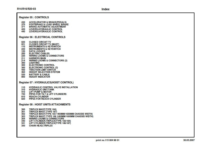 LINDE R14 R16 R20-3 SPARE PARTS MANUAL FROM SERIES 05/07 REPRINTED COMB BOUND