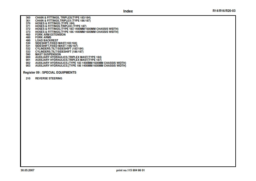 LINDE R14 R16 R20-3 SPARE PARTS MANUAL FROM SERIES 05/07 REPRINTED COMB BOUND