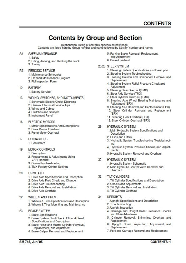 CLARK SM-715 TMX12-25 EPX16-20S SERVICE MANUAL REPRINTED COMB BOUND 2007 EDITION