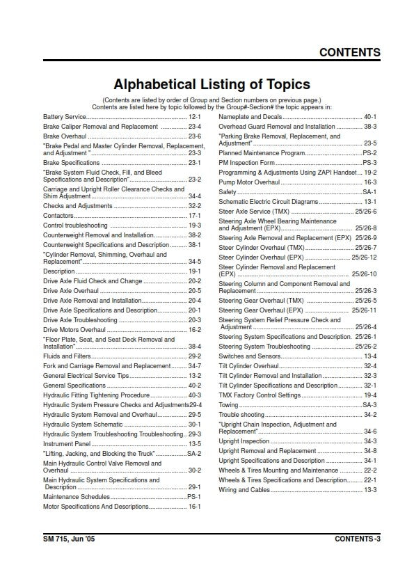 CLARK SM-715 TMX12-25 EPX16-20S SERVICE MANUAL REPRINTED COMB BOUND 2007 EDITION