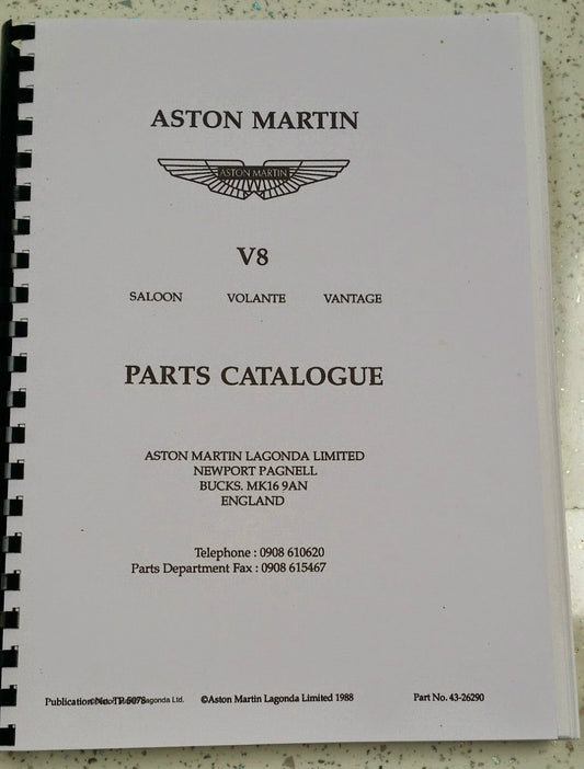 ASTON MARTIN V8 SALOON VOLANTE VANTAGE PARTS MANUAL