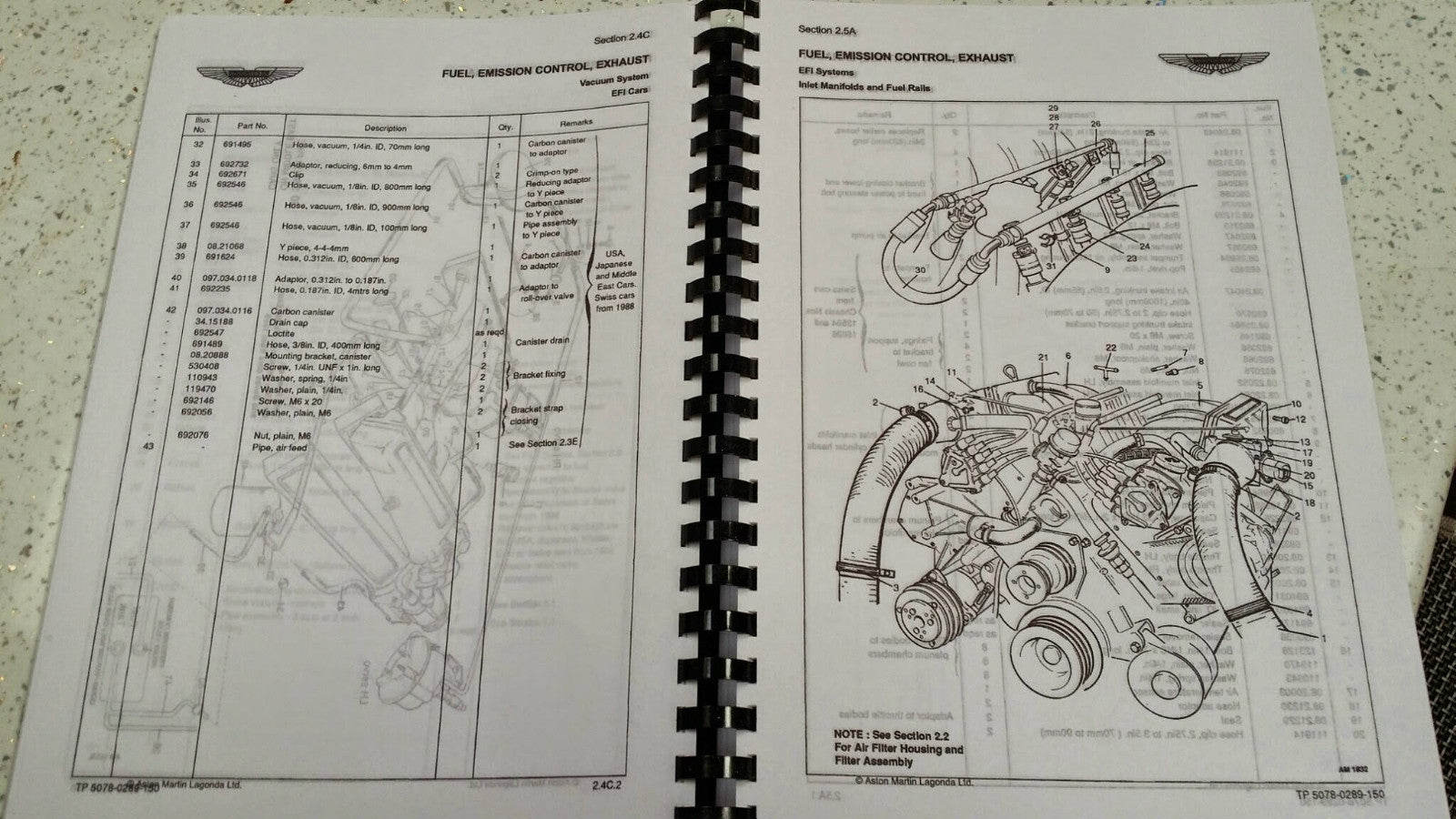ASTON MARTIN V8 SALOON VOLANTE VANTAGE PARTS MANUAL
