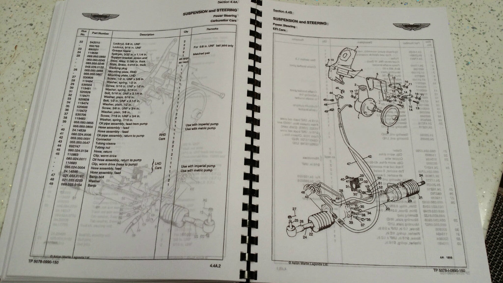 ASTON MARTIN V8 SALOON VOLANTE VANTAGE PARTS MANUAL