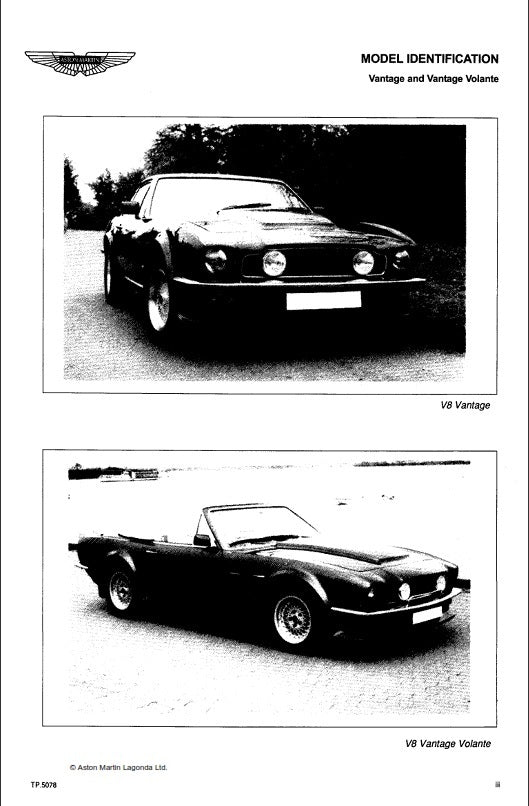 ASTON MARTIN V8 SALOON VOLANTE VANTAGE PARTS MANUAL
