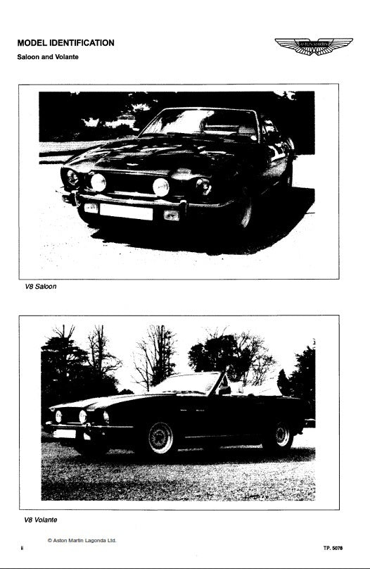 ASTON MARTIN V8 SALOON VOLANTE VANTAGE PARTS MANUAL