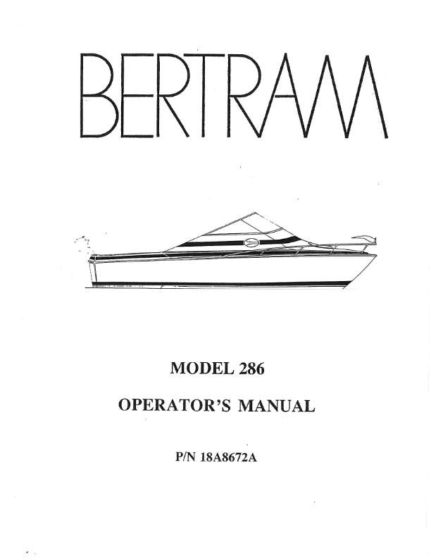 BERTRAM 28 MODEL 286 BAHIA MAR MOTORYACHT OWNERS MANUAL REPRINTED COMB BOUND