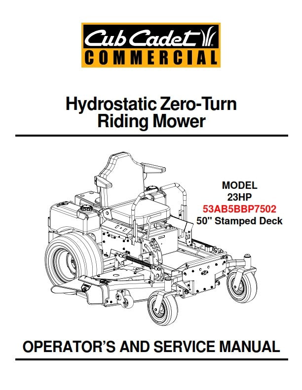 CUB CADET 23HP - 53AB5BBP7502 OPERATOR & SERVICE MANUAL REPRINTED COMB BOUND